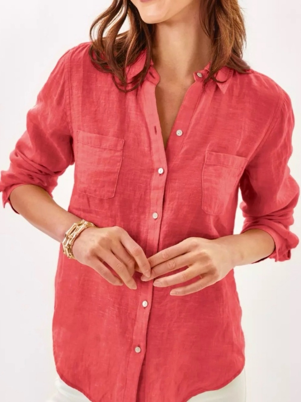Lilly Pulitzer Sea View Linen Button Down Top Cane  Coral Crab Sherbet 🪸🦀🌸